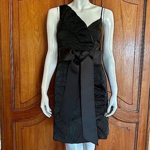 MILLY Dress Black Ruffle Jacquard Textured Bow Belt Size 0